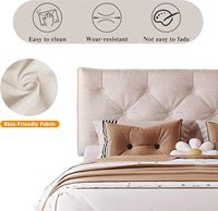 Tête de lit moderne à plateforme beige avec boutons, système de rangement hydraulique et lumière LED, lit double rembourré pleine grandeur