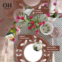 Service de vaisselle de mariage moderne de luxe en céramique et porcelaine marron à motifs floraux, écologique, assiettes et plats à collation, fournitures hôtelières personnalisées