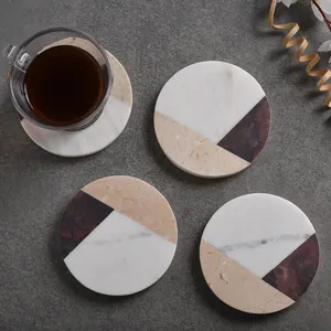 Hochwertiger Stein Beige weiß rosa Marmor Fusion Tee runde Unterlagen dekorative Kaffee-Tasse Getränke-Unterlagen