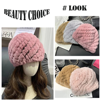 Promotion prix luxe Rex lapin fourrure tricot supérieur mignon chapeaux chapeau d'hiver avec fourrure pour les femmes