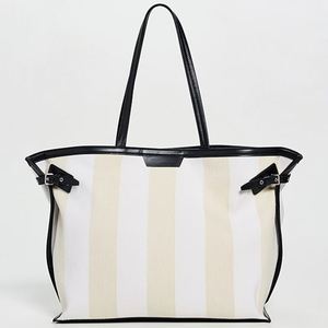 Days Carryall Striped Canvas Custom Embroidery DIY <b>Large</b> Travel Handbag Women Shopping Shoulder <b>Bags</b> Weekender <b>Beach</b> Summer - Product Image 1