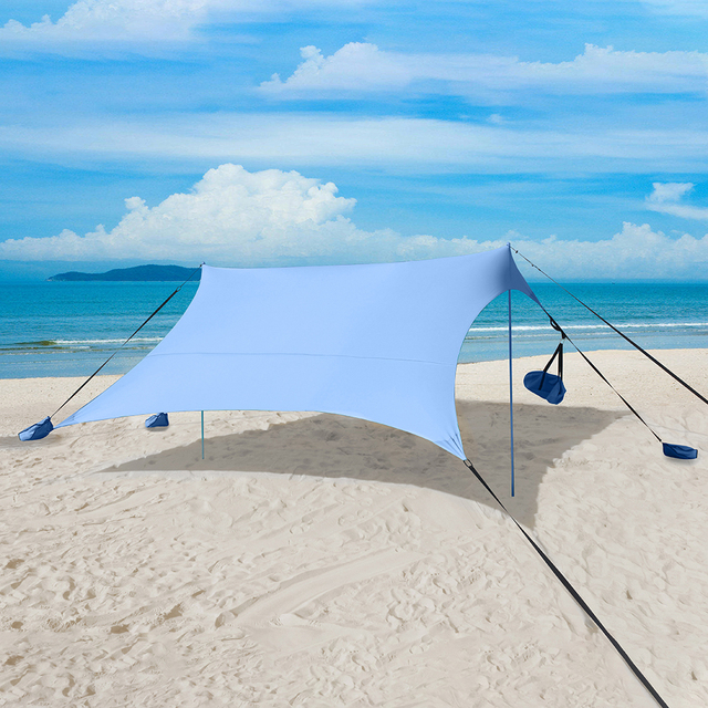 Factory Price Sunshade Pop up Beach Tent Beach Sun Shade With Sandbag Anchors and Pegs UPF 50+ Light Beach Sun Shelter Canopy