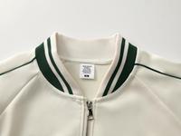 Blouson de baseball décontracté pour homme avec fermeture éclair et col montant, logo personnalisé sur le devant, en tissu polyester-coton 320g, style universitaire DTG