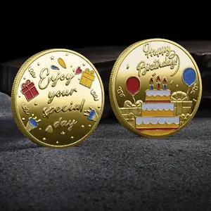 फ़ैक्टरी थोक बच्चों का रचनात्मक उपहार जन्मदिन मुबारक स्मारक सिक्का धातु रंग का 3डी राहत स्मारक पदक