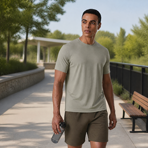 T-shirt d'entraînement à séchage rapide pour homme, manches courtes, col rond, coupe classique, jersey de coton respirant, pour la course à pied et le fitness - Product Image 5