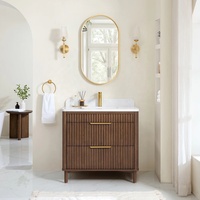 Meuble de salle de bain en bois massif MDF laqué de qualité supérieure, miroir moderne, meuble-lavabo personnalisé en noyer, plan de travail en marbre
