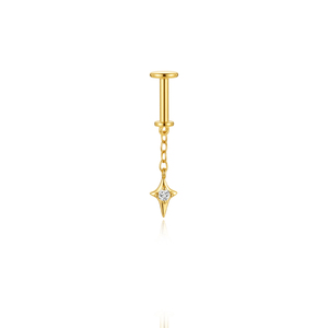 Joyería de Lujo para Piercing Corporal de Plata de Ley S925 Chapada en Oro, con Línea Vertical Invisible y Rosca Interna, Parte Trasera Plana - Product Image 4