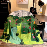 Manta de Franela Estampada con Escena de Picnic en el Parque, Suave, Lavable y Cálida, Manta de Anime para Sofá y Exteriores, Venta al Por Mayor