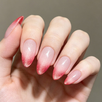 Faux ongles personnalisés en ABS à couverture complète pour filles, dégradé rose scintillant, forme amande, style INS, pré-conçus, longueur moyenne, kit de manucure
