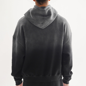 Sweat à capuche court en molleton de coton lavé KingSen Heavyweight, coupe décontractée, effet vieilli, streetwear pour homme - Product Image 5