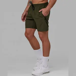 Wholesale Quick Dry 4 Way Stretch Fabric Zip Side Pocket Elastic Waist Drawcords Shorts 7"Inseam Polyester Elastane Shorts Men