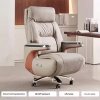 Silla de Oficina Moderna para Gerentes, Respaldo Alto, Ergonómica, de Cuero, Ejecutiva, con Masaje, Soporte Lumbar Ajustable y Reposabrazos