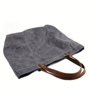 Water-Resistant Oil Wax <b>Canvas</b> Women's Men's Retro Shoulder <b>Tote</b> Bag Magnetic Button Closure Large Capacity Pleated - Product Image 2