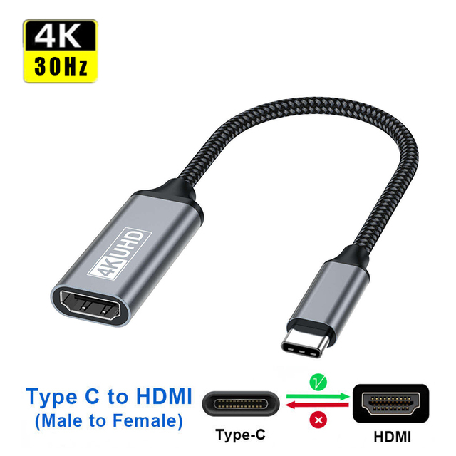 Wholesale 4K30Hz USB C to HDMI Female Adapter Braided Nylon Cable for Laptop TV Projector Home Theater
