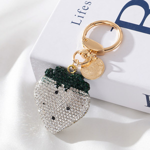 Cute Strawberry Metal Keychain Clay Rhinestone Bag Charm Korean Style Hanging Pendant Decorative Gift Accessory - Product Image 2