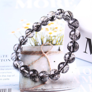 Vente directe usine – Bracelet en pierre de quartz tourmaline noire naturelle, perles rondes en rutile, bijoux de mode - Product Image 4