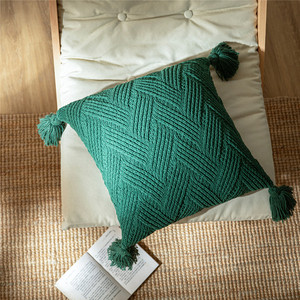 Pillow Cover Chenille Handmade Cute Tassel Sofa <strong>Cushion</strong> Cover Solid Green Navy <strong>Beige</strong> Nordic Home Decor Pillow Cover - Product Image 5
