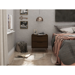 Nightstand Chestnut Brown Wood 2 <b>Drawer</b> Modern <b>Storage</b> Unit - Product Image 2