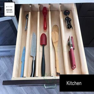 <b>Drawer</b> Dividers Bamboo Kitchen <b>Organizers</b> Spring Loaded Adjustable & Expandable (Set of 4) - Product Image 3