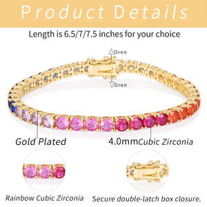 Bracelets de luxe personnalisés en laiton plaqué or 18 carats avec zircon, chaîne tennis 4 mm, <span class=keywords><strong>accessoires</strong></span> de fiançailles raffinés pour femmes, bijoux OEM - Product Image 6