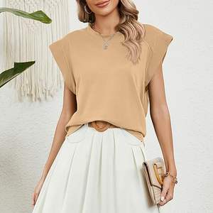 ニットコットンビジネスレディースTシャツカスタムサイズ260グラムしわになりにくいバットスリーブカーキトップTシャツ - Product Image 1