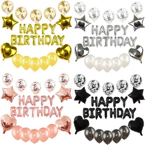 Globos de látex con letras de confeti, decoración de globos de feliz cumpleaños, color oro rosa, gran oferta, 2023