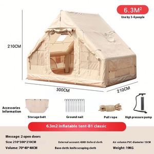 Tente gonflable de camping robuste, imperméable, en tissu Oxford quatre saisons, portable pour l'extérieur - Product Image 2