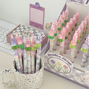 Niedlicher Cartoon-Radierstift mit Einziehfunktion, 0,5mm Blau-Tinte, Tulpen-Ornament und Weichem Griff für Schule und Büro - Product Image 6