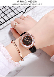 Reloj de pulsera de cuero para mujer con esfera minimalista de doble diamante de lujo, reloj clásico versátil informal para estudiantes, venta directa de fábrica. - Product Image 5