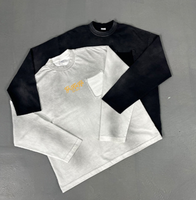 YKH 325GSM 100 tela de algodón en blanco lavado ácido logotipo personalizado estampado de gran tamaño cuello redondo camisa de manga larga para hombres