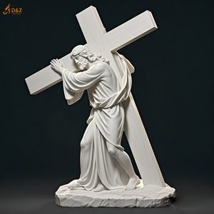 Estatua grande famosa Católica Cristiana talla de piedra Jesús 14 estaciones segunda estación mármol blanco Jesús lleva escultura cruzada - Product Image 2