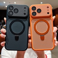 Étui de téléphone portable de luxe à rayures nid d'abeille en PC avec support magnétique et charge sans fil pour 17 16 15 Pro Max, coque arrière en maille respirante