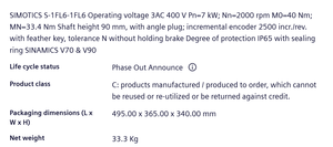 รับประกัน 1 ปี 1FL6096-1AC61-2AA1 1FL60961AC612AA1 ราคาเดิม มอเตอร์ AC SIMOTICS S-1FK6 3 เฟส - Product Image 6