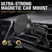 Support magnétique pour téléphone de voiture à clipser sur grille d'aération, 6 aimants, logo à rayures diagonales, base de verrouillage latérale à bouton, plaque métallique, mini, rotation à 360°