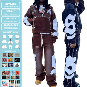 Rhinestone &amp; Reverse Embroidery Acid <strong>Wash</strong> <strong>Set</strong> | Flared Sweatpants &amp; Half Zip Hoodie | Designer Oversized Unisex Tracksuit - Product Image 1