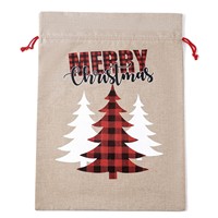 Sac cadeau de Noël en gros d'usine, sac à dos cadeau de Noël en imitation lin, sac cadeau imprimé à la machine, cadeaux promotionnels