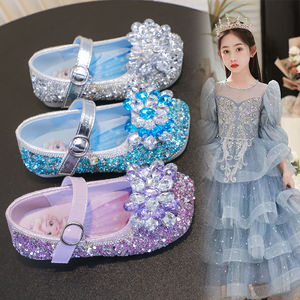 Nuove Scarpe da Principessa con Cristalli, Scarpe Singole per Bambine, Scarpe con Strass Stile <span class=keywords><strong>Frozen</strong></span> per Spettacoli e Feste - Product Image 1