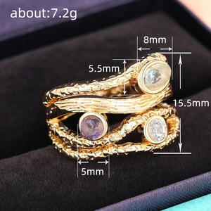 Anello da donna con pietra colorata sfumata effetto pietra di luna, geometrico, multistrato, gioiello alla moda - Product Image 5