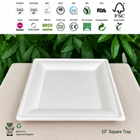 Plateau carré jetable de 10 pouces en pulpe de bagasse de canne à sucre compostable, biodégradable et écologique pour la restauration