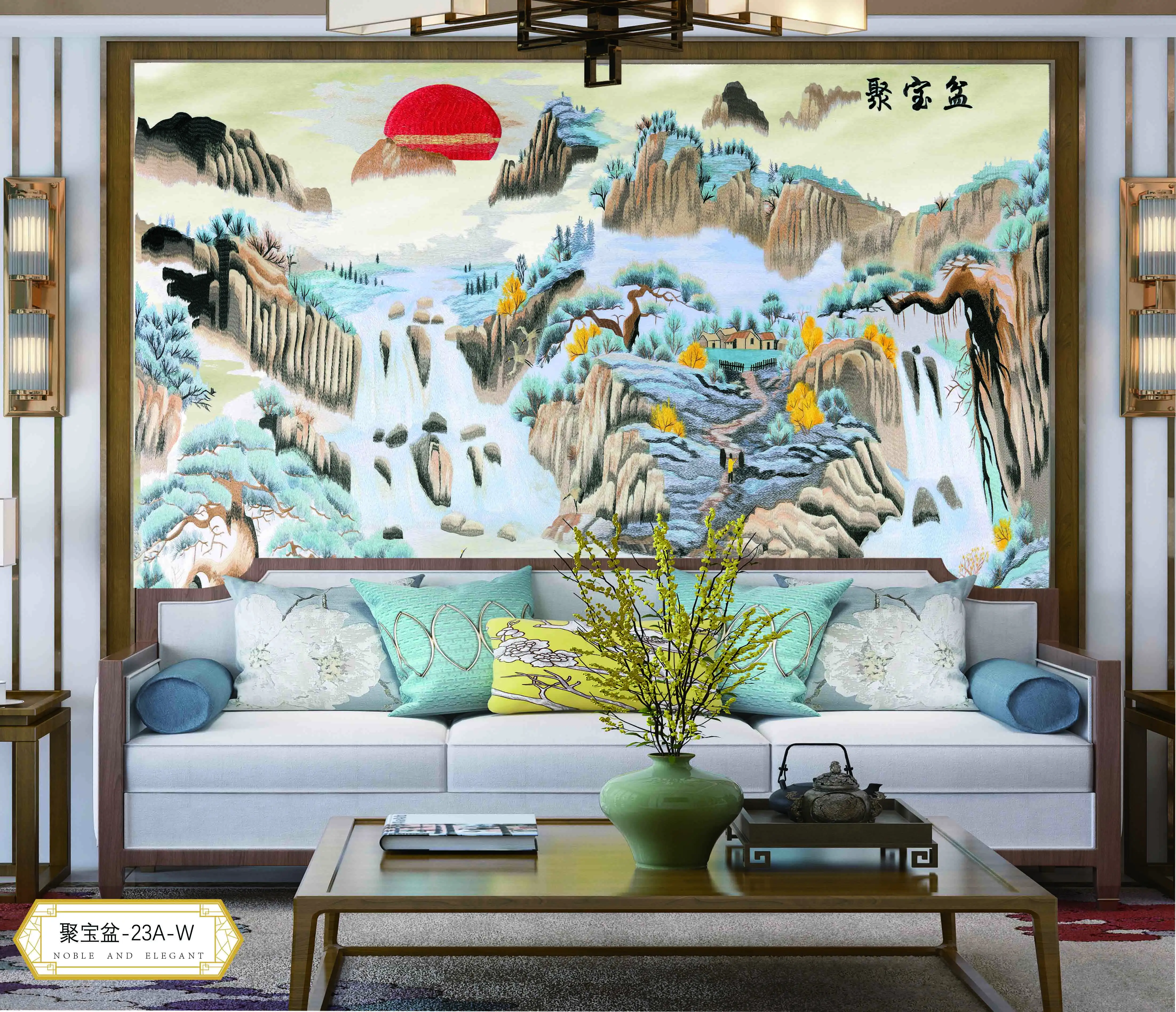 Aangepaste Woonkamer Huisdecoratie Muur Papier Zijde Chinoiserie Borduurwerk Handgeschilderd 3d Muurschildering Behang Voor Muren