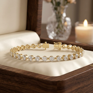 Bracelet tennis personnalisé en diamant de laboratoire de forme ronde, bijoux fins en or, serti clos, pour femme, accessoire de luxe élégant - Product Image 1