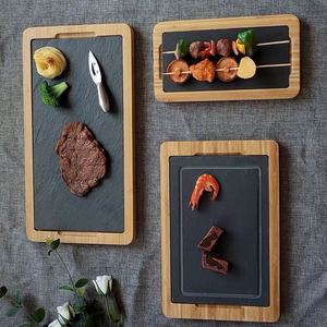 Planches à steak en <span class=keywords><strong>ardoise</strong></span> noire Bamboo pour hôtels, assiettes à pâtes occidentales, vaisselle de <span class=keywords><strong>cuisine</strong></span>, plat de dîner, plateau de service pour viande et fruits - Product Image 2