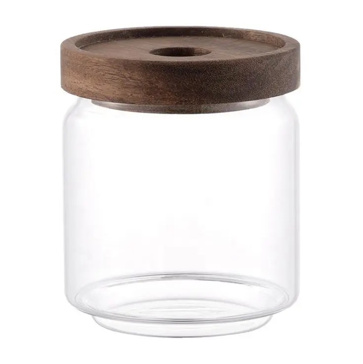 Jarra de vidrio de borosilicato con tapa de bambú, recipiente de almacenamiento de alimentos, Suministro a Amazon, gran oferta