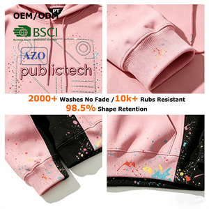 Custom Premium Flat Embroidery Graphics Pullover Rhinestone Letters French Terry 450gsm Patchwork Men Hoodie with Paint Splatter - Product Image 2