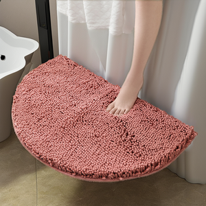 Tapis de sol de salle de bain en chenille demi-cercle sur mesure, haute épaisseur, couleur unie, polyester, antidérapant, lavable en machine, adapté aux animaux domestiques - Product Image 2