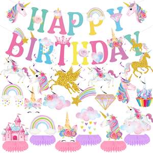 Licorne Joyeux Anniversaire Bannière Suspendus Tourbillons Licorne Nid D'abeille Pièce Maîtresse pour Licorne Thème Anniversaire Baby Shower Party Supplies - Product Image 1