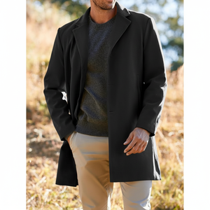 2025 gabardina ajustada para hombre Otoño Invierno cálido abrigo suave cuello con muescas abrigo de guisante de un solo pecho de algodón de talla grande - Product Image 1