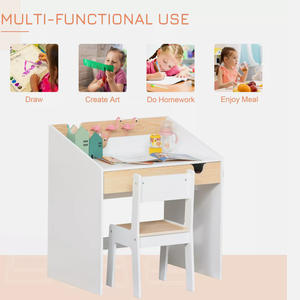 Ensemble de bureau et de chaise d'étude en bois pour enfants, bureau à <span class=keywords><strong>domicile</strong></span>, table d'activités en bois pour bébé, dessin, fabrication artisanale - Product Image 4