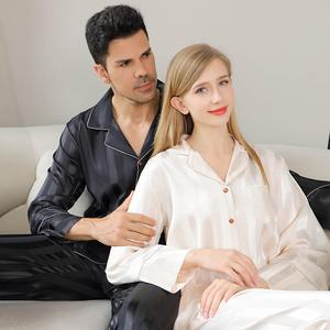 <span class=keywords><strong>Pijamas</strong></span> de Seda de Hielo para Mujer, Primavera-Verano, con Cierre de Cordón, Impresión Digital con Logotipo Personalizado, Lujosas, Transpirables, Sólidas, para Parejas - Product Image 3