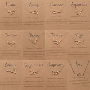 Collier à pendentif 12 <span class=keywords><strong>Horoscope</strong></span>, carte en papier marron plaqué or Constellations astrologie signe du zodiaque collier bijoux - Product Image 1